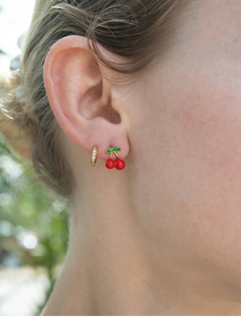 18K Gold PVD Stainless Steel Enamel Cherry Stud Earrings